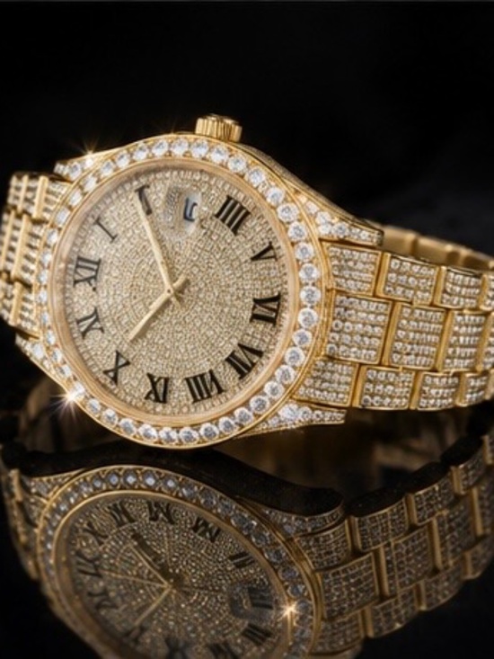 Other - Luxury Moissanite Diamond Gold Watch – Fully Iced Pavé Dial & Bracelet | Numeral